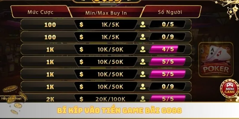 Bí kíp vào tiền game bài GO88
