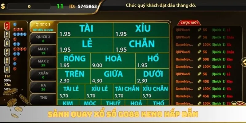 Sảnh quay xổ số GO88 keno hấp dẫn